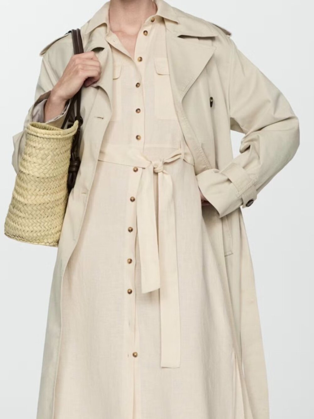 Mango 100% Linen Shirt Dress Ecru